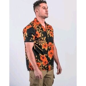 Otte Gear Hawaiian Bawidmann Aloha Shirt Men XS /S Black Red Gold Poppies Floral